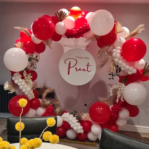 153pc Red and White Balloon Garland Arch Kit with Star Balloons