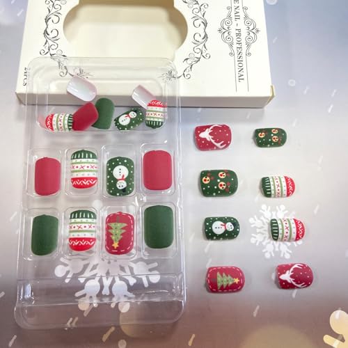 Christmas Press on Nails Snowman Matte Winter False Nails Set