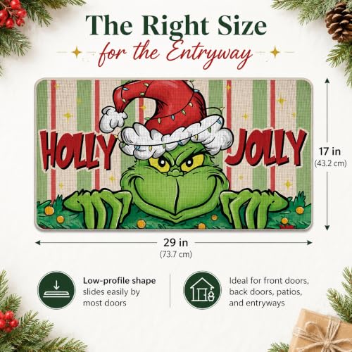 Pycat Holly Jolly Christmas Doormat - Red 17x29in Funny Santa Character