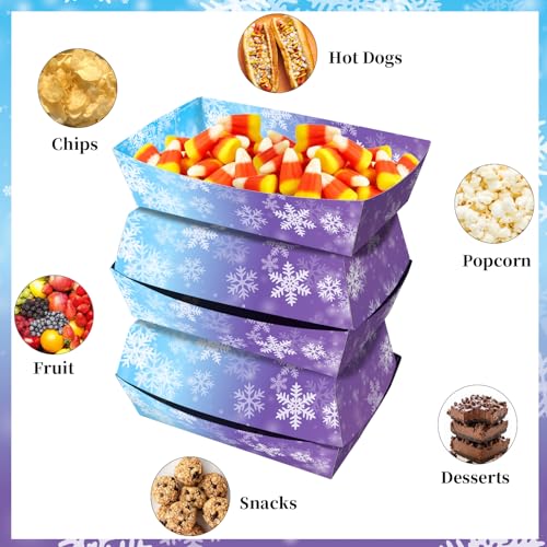 50 Pack Snowflake Paper Food Trays - Disposable Snack Boat for Winter Parties