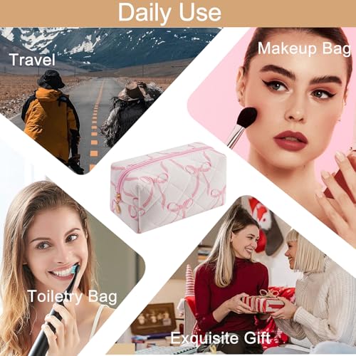 Quilted Cotton Makeup Bag Travel Cosmetic Pouch with Bow Pattern