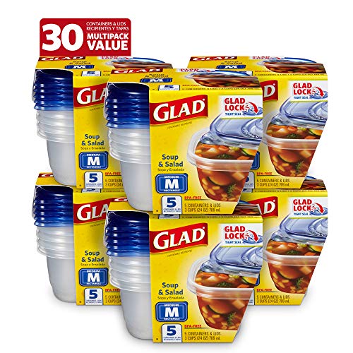 Glad GladWare Medium Rectangle Food Storage Containers, 24 oz, 30 Count