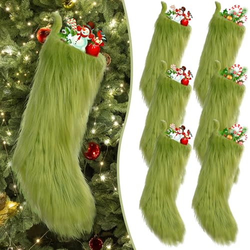18 Inch Green Christmas Stocking Faux Fur Holiday Stocking Gift Bag
