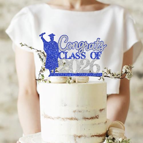 Congrats Grad 2026 Cake Topper - Glitter Graduation Decoration