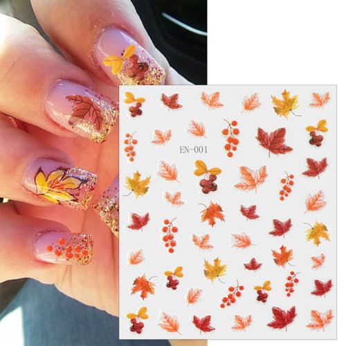 Autumn Maple Leaves Nail Stickers 3D Thanksgiving Pumpkin Fall Decals