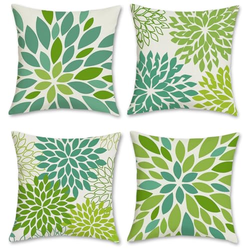 Bonhause Lime Green Geometric Floral Pillow Covers Set of 4 - 18x18 Inch