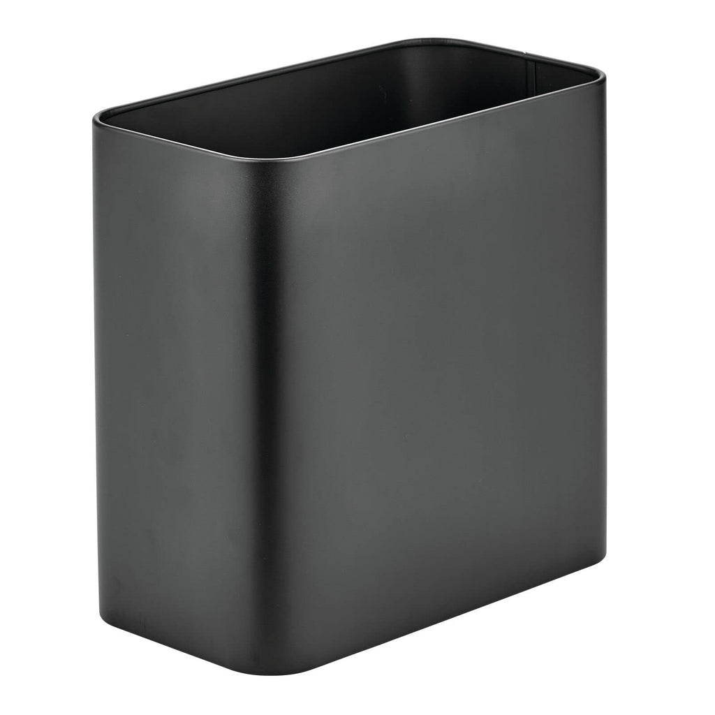 mDesign Small Metal 2.4 Gallon/9 Liter Trash Can Wastebasket Garbage Bin for Bathroom, Slim Rubbish Waste Bin Trashcans - Mirri Collection - Black