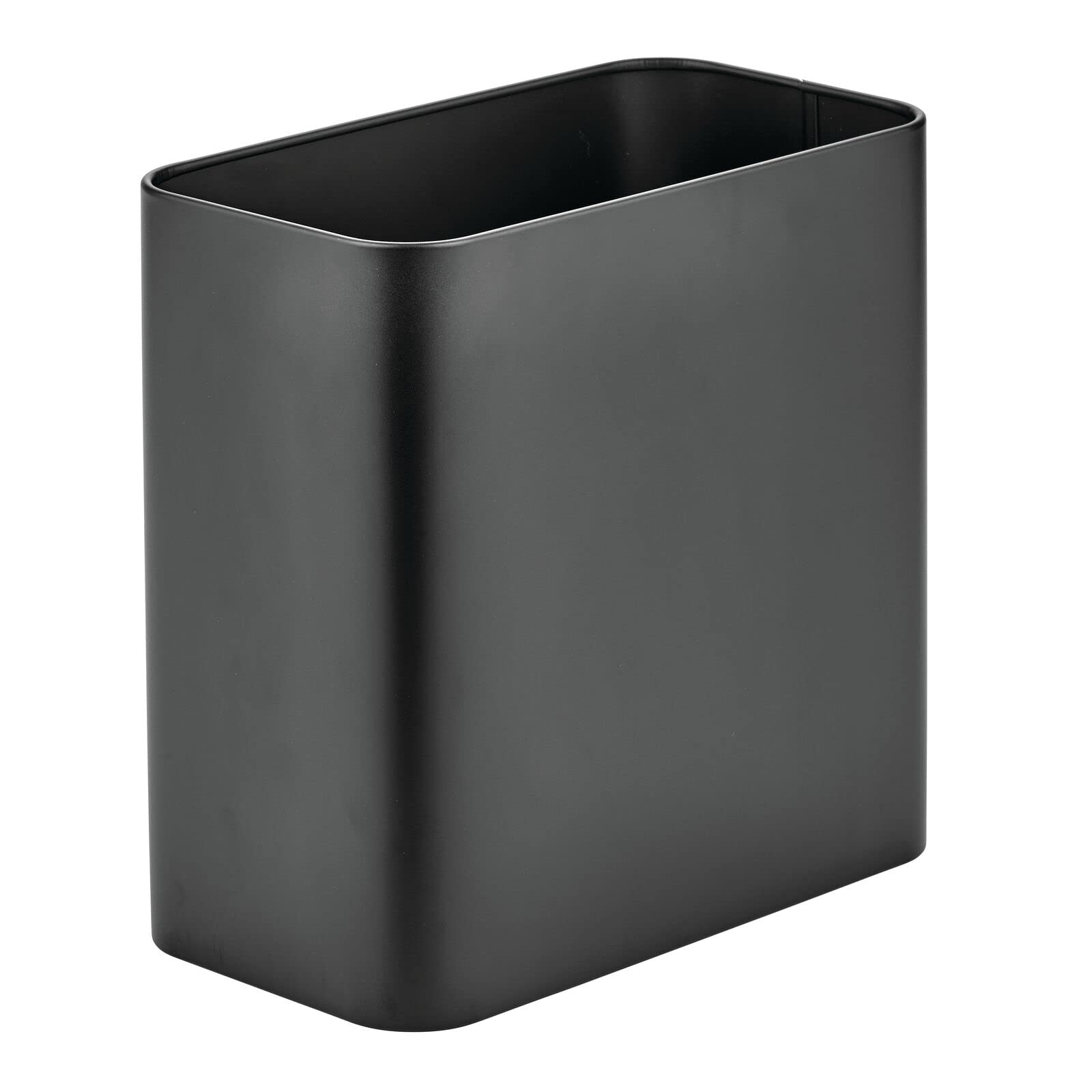 mDesign Small Metal 2.4 Gallon/9 Liter Trash Can Wastebasket Garbage Bin for Bathroom, Slim Rubbish Waste Bin Trashcans - Mirri Collection - Black