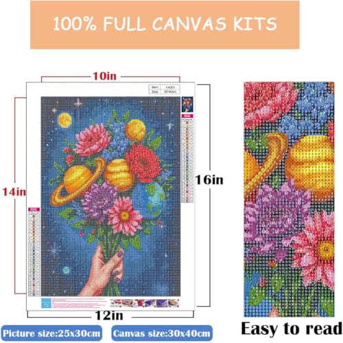 WUSARPLY Flower Diamond Painting Kit for Adults - Full Drill Moon Planet Art