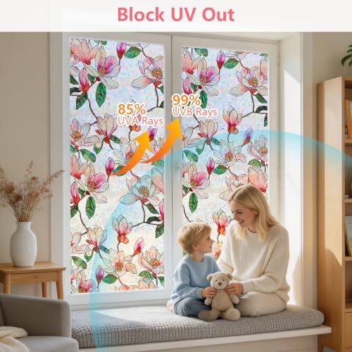 Magnolia Stained Glass Window Privacy Film - 17.5" x 78.7"