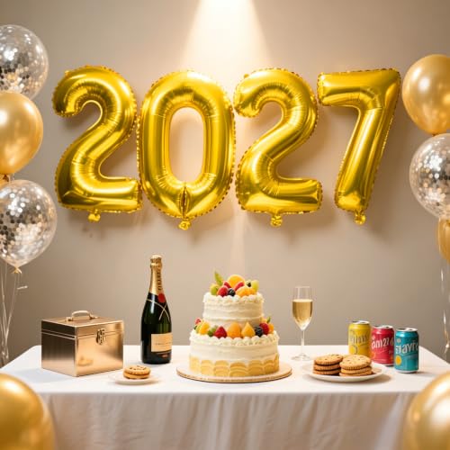 40 Inch Gold 2027 Foil Number Balloons - New Year & Graduation Party Decor
