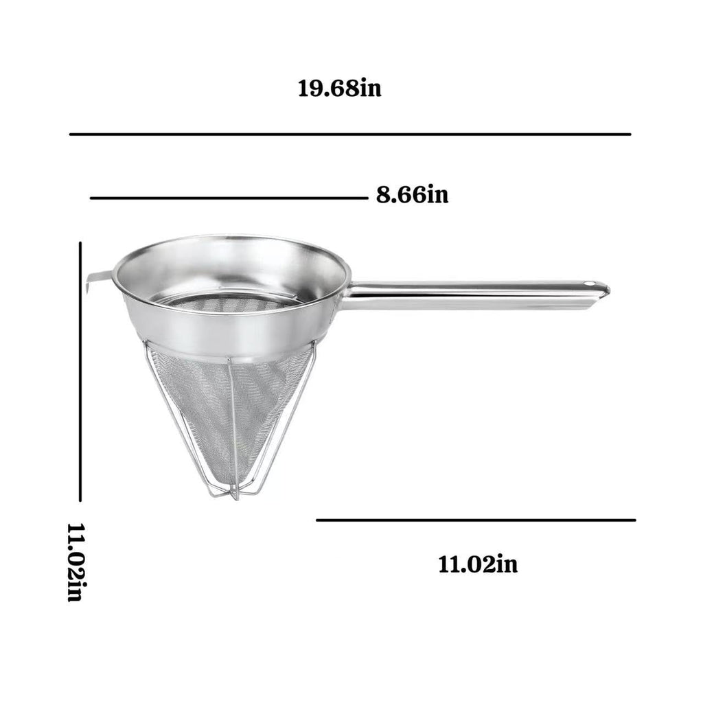 10-Inch Stainless Steel Fine Mesh Chinois Strainer, Large Strainer Reinforced Bouillon Strainer for Sauces, Soups, Purees, Pastes, Jelly, Custard, Curds and etc.