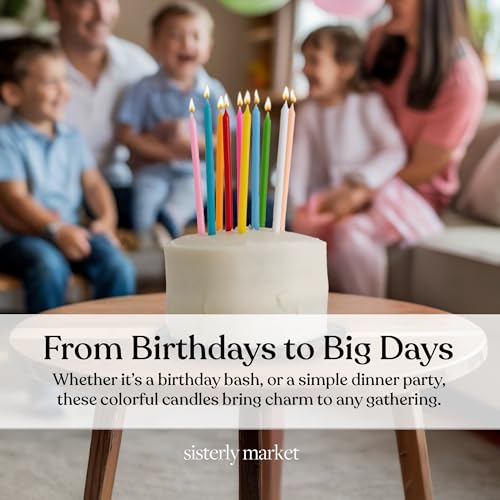 Rainbow Birthday Cake Candles - 20 Count Tall & Skinny