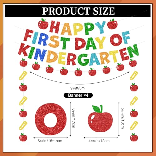 First Day of Kindergarten Banner Set with Hanging Swirls - No-DIY Decor for Photo Backdrops
