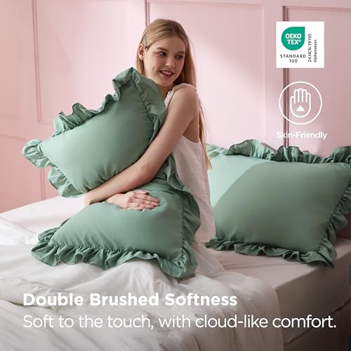 Bedsure Sage Green Ruffle Pillow Cases Set of 2 | 20" x 26"