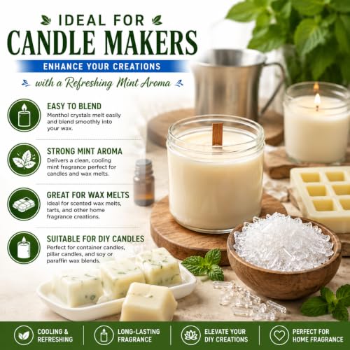 100% Natural Menthol Crystals 2 oz | Pure Peppermint Aroma for DIY Candles, Soaps, and Air Fresheners
