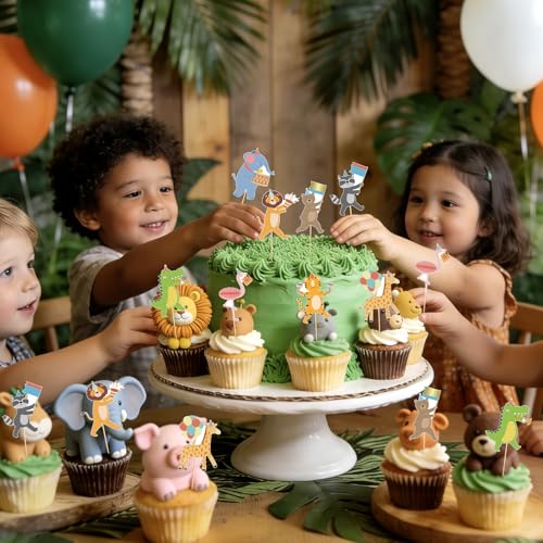Safari Jungle Animal Cupcake Toppers - 40 Pcs for Kids Parties