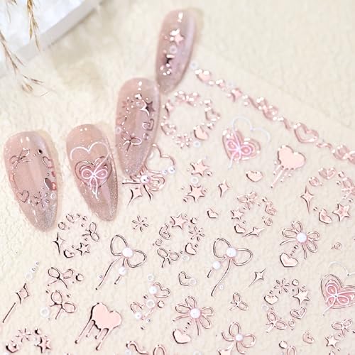 Valentine 5D Embossed Heart & Bow Nail Stickers Self-Adhesive Decals