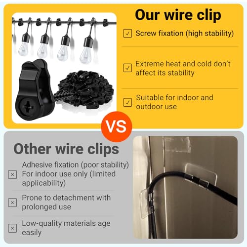 Dreecy 60 Pack Waterproof Outdoor String Light Hooks - Black