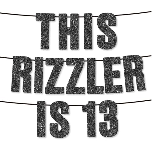 Pre-Strung Black Glitter 13th Birthday Banner - Funny Gen Z Design