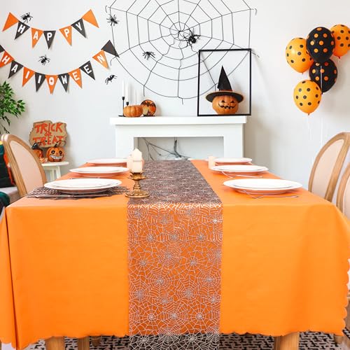 Snowkingdom Spider Web Table Runner - Silver Sequin Sheer 10FT Halloween Decor