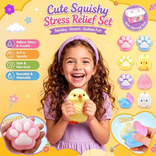 13-Pack Squishy Fidget Toy Set - Soft Silicone Stress Relief Toys for Kids