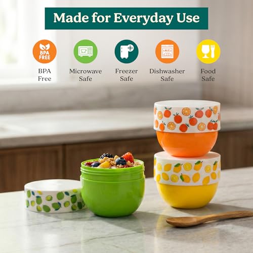MosJos Snack Containers Set - 4 Oz Food Storage Cups with Lids (3 Colors)