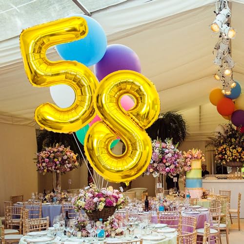 40 Inch Gold Number 58 Balloon for 58th Birthday & Wedding Decor