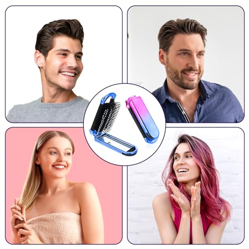 Mozeat Lens Travel Foldable Hair Brush with Mirror 2 Pack