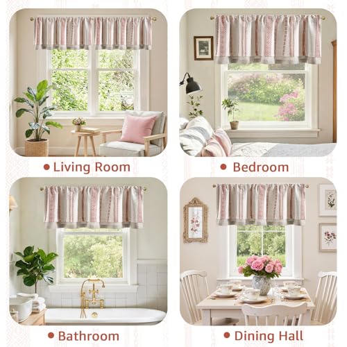 jinchan Liora Linen Valance 18 Inch Modern Boho 1 Panel Terracotta on Linen, 50"W x 18"L