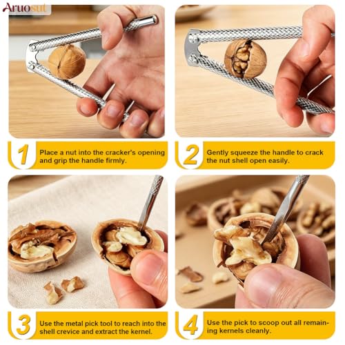 Silver Stainless Steel Nut Cracker & Seafood Picks Set - 2Pcs & 4 Picks