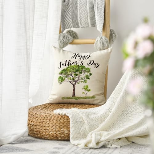 Happy Father's Day Watercolor Tree Throw Pillow Cover, 18"x18"