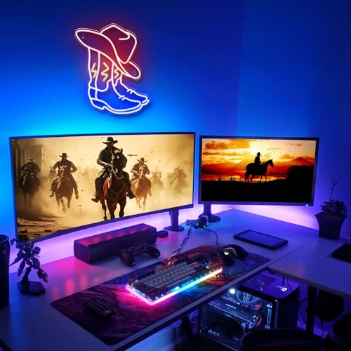 Cowboy Boot Neon Sign with Cowboy Hat - Western Wall Decor for Bedroom, Bar, Office, Man Cave - Variation CBB1