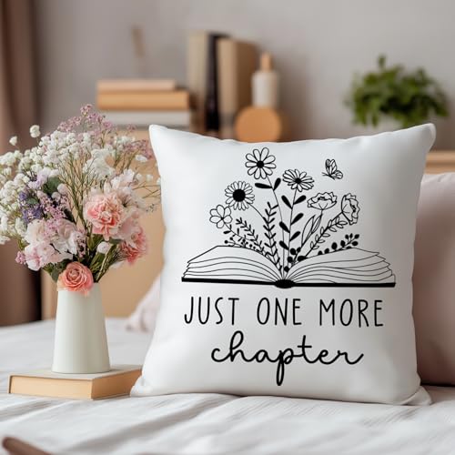 Just One More Chapter Book Lovers Throw Pillow Cover 18x18