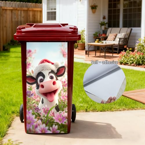 Funny Cow Floral Garbage Can Sticker Decal - 14.57x32.28 in