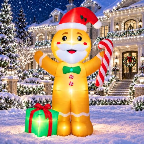 7FT Christmas Inflatable Gingerbread Man with LED Lights Yard Decor