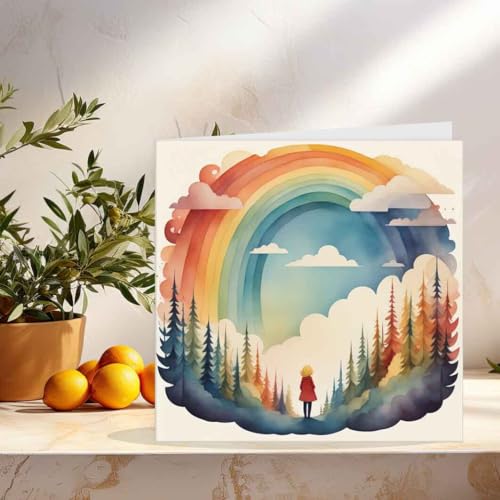 Rainbow Forest Greeting Card - Cute Woodland Design 145mm