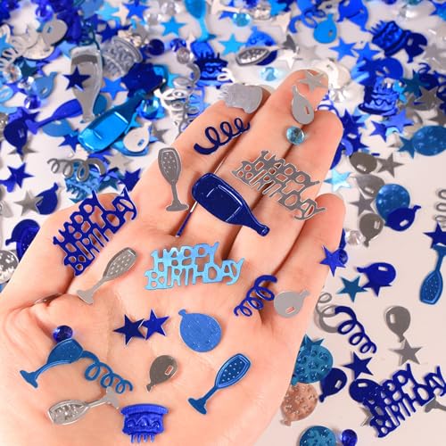 Happy Birthday Confetti Set, Dark Blue, Light Blue & Silver Table Scatter