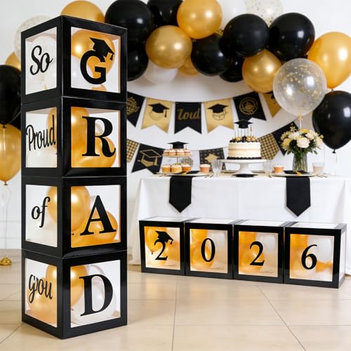 2026 Graduation Decorations Kit - 4 Balloon Boxes & 20 Balloons