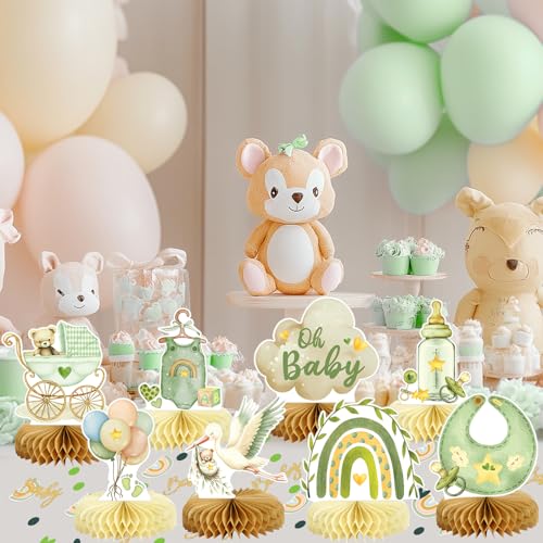 8 Pcs Baby Shower Bear Honeycomb Centerpieces & Confetti