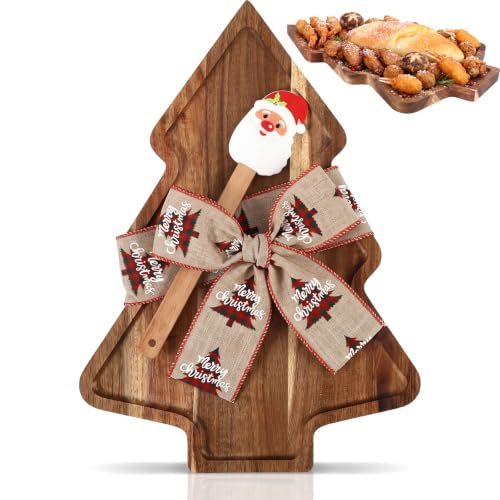 Christmas Tree Charcuterie Board Gift Set with Wooden Cutting Board & Scraper - Holiday Serving Tray