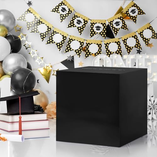 Hooqict 10-Inch Black Gift Card Box Holder for Weddings & Parties
