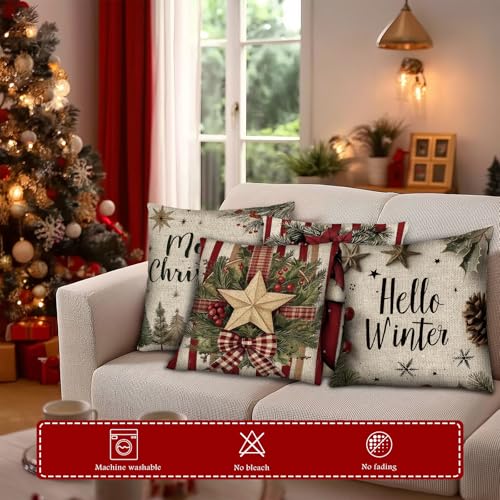 White Christmas Throw Pillow Covers Set of 4 - 18x18 Inch
