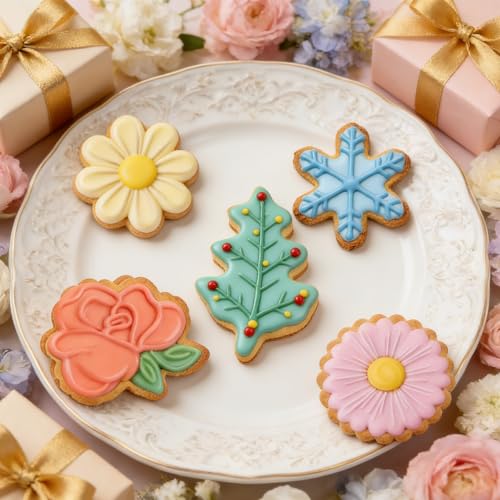 5-Piece Flower Cookie Cutter Set - Stainless Steel Floral Shapes