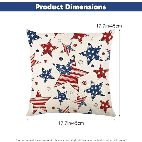 4th of July Patriotic Throw Pillow Covers 18x18, Set of 2 Stars Design