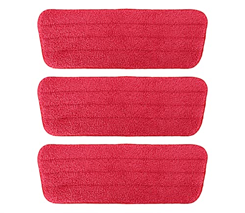 TreeLen 3-Pack Microfiber Mop Pads for Spray & Flat Mops - Red Replacement Heads