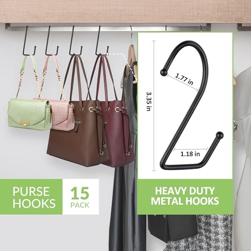 OMHOMETY Black 15-Pack Purse Hangers for Closet, Heavy Duty Bag Organizers