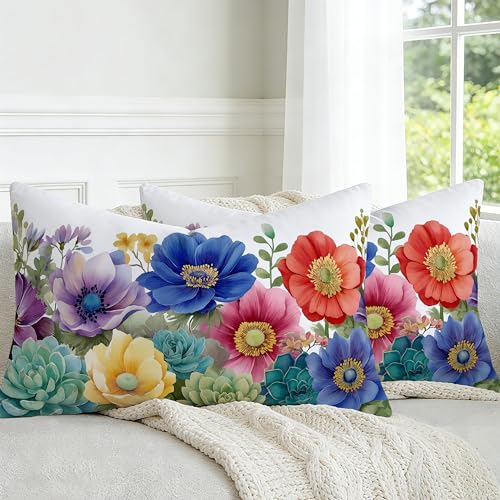 Botanical Watercolor Lumbar Pillow Cover - Set of 2 Velvet