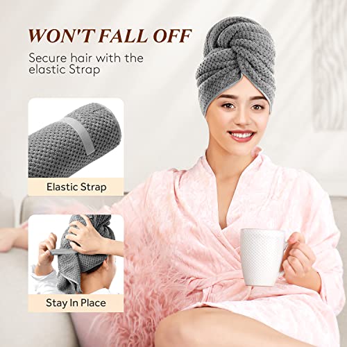 YFONG Gray Large Microfiber Hair Towel Wrap - Super Absorbent 26"x40"