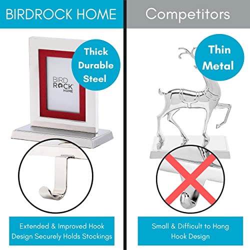 Holiday Stocking Holders Set of 4 - Decorative Stainless Steel Mantle Decor